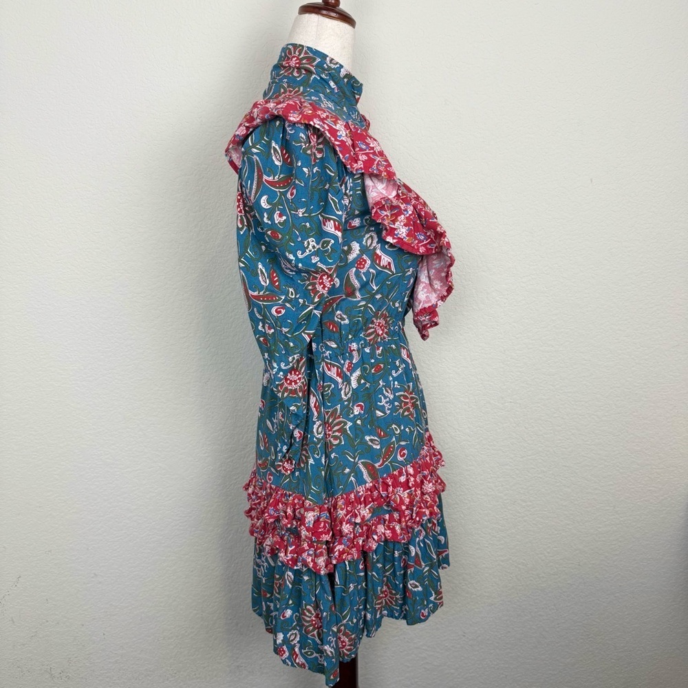 Place Nationale Floral Boho Ruffle High Neck Mini Dress - Picture 8 of 15